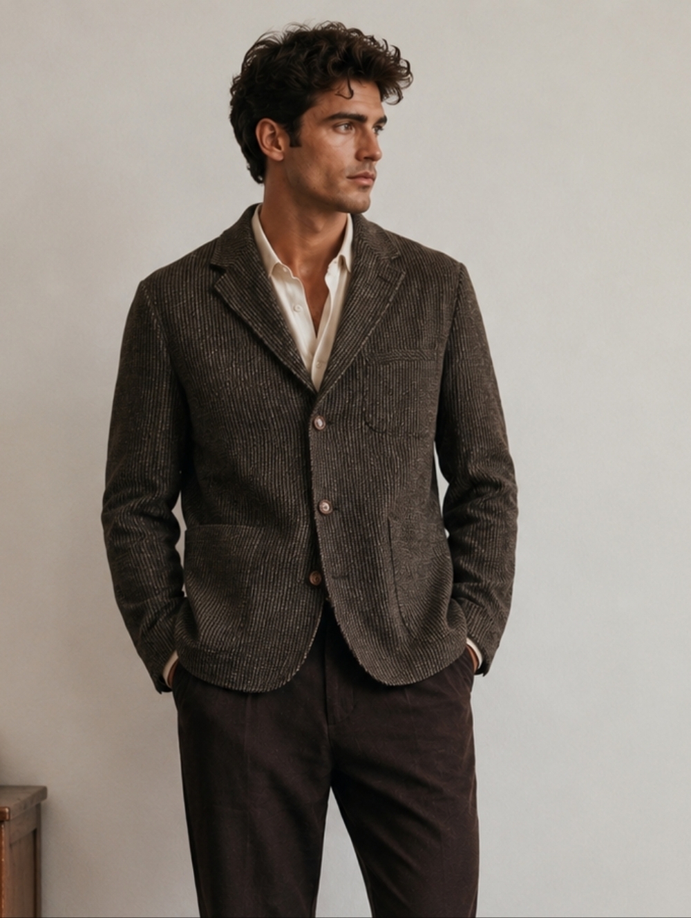 Original price $600 Men's Brown Ribbed Corduroy Blazer - Classic Notch Lapel